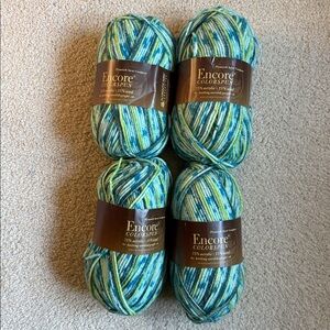 Plymouth Encore Colorspun Yarn Bundle ~ 4 Skeins Self Striping Blue Green